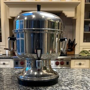 Vintage Farberware Silver Coffee Urn with Black Accents. 12-30 cups. Model 130-A